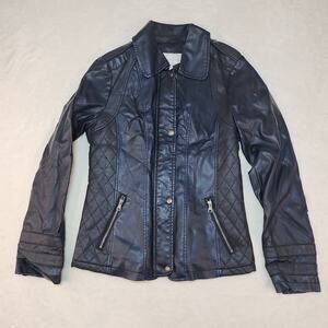 Cyberpunk Biker Faux Leather Jacket Womens Medium Blue Black Matrixcore Grunge